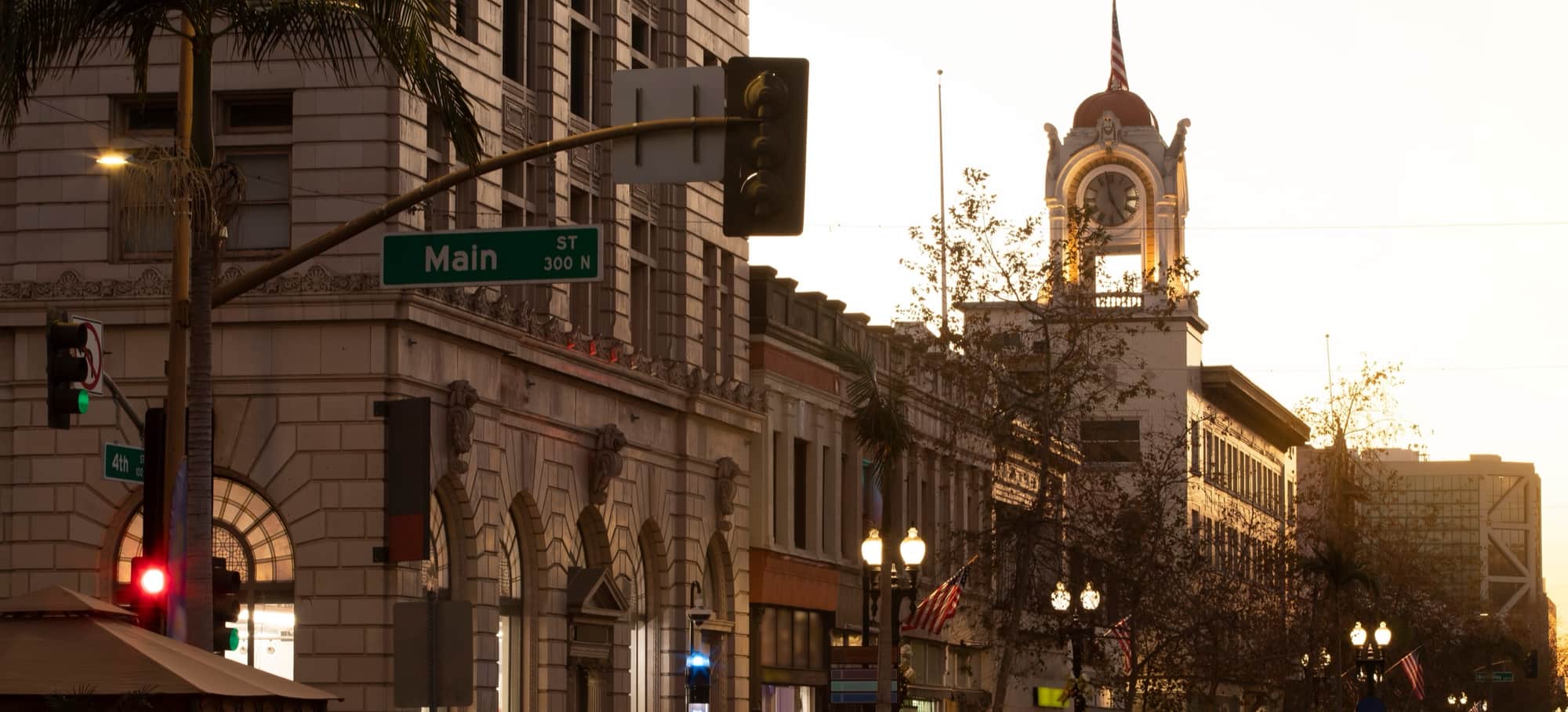 Downtown Santa Ana at dusk, near Dr. Votaw's Orange County office
